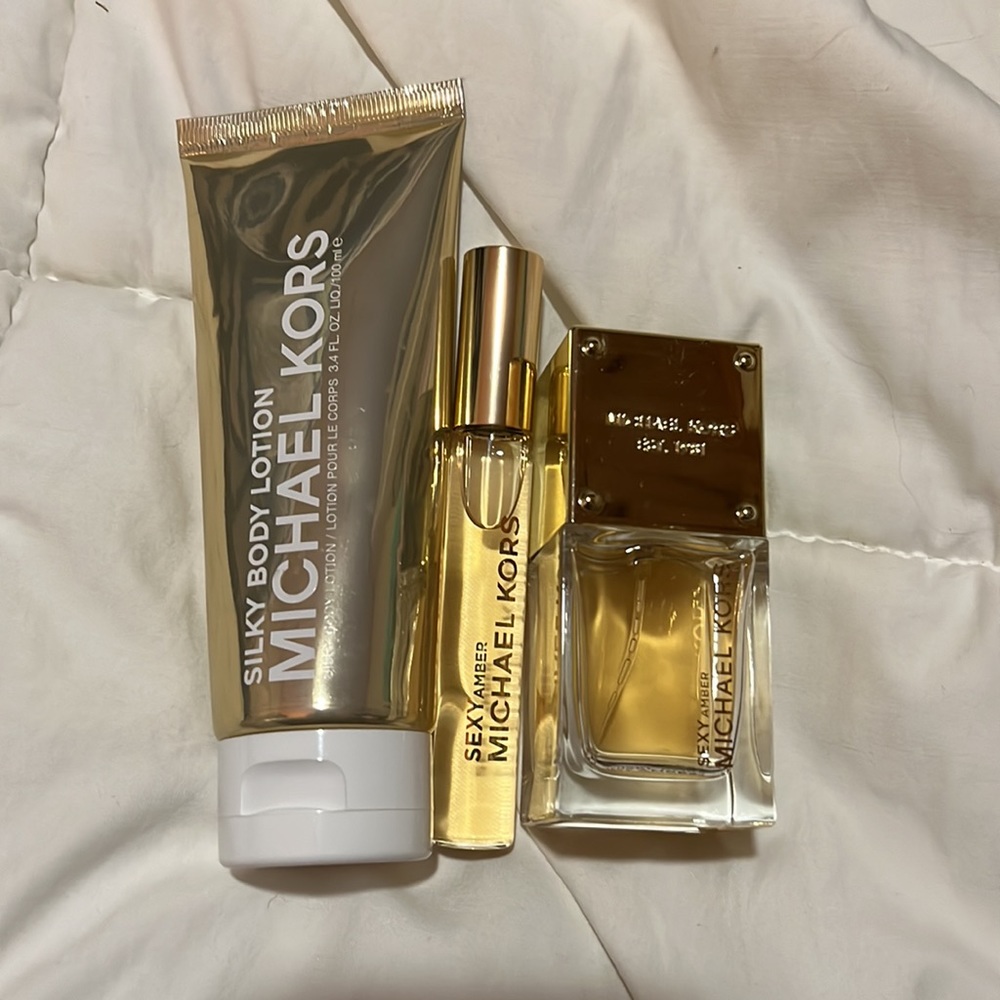 Michael Kors 3pc Sexy Amber perfume 1.0 fl oz, roller, and lotion 3.4 fl oz